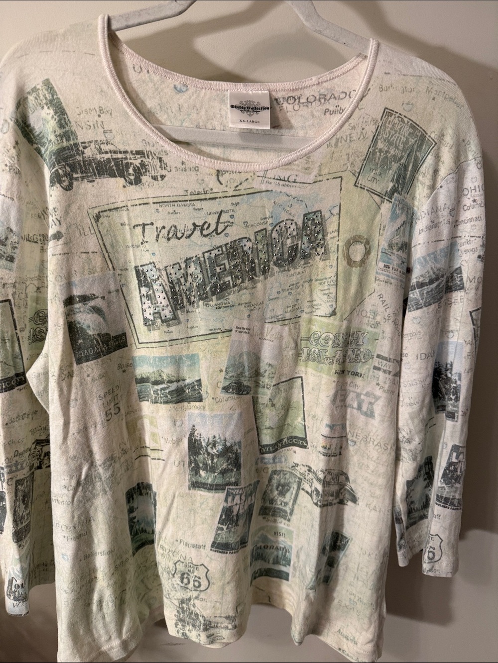 Studio Collection Travel America Graphic Long-Sleeve Women's 3/4 sleeve Top XXL